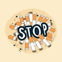 smettere fumo sigarette cartone animato. mondo no tabacco giorno. andiamo distruggere tabacco. vettore. vettore