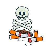 fermare nicotina. cranio con sigarette. mondo no tabacco giorno. concetto di salutare abitudine. cartone animato vettore
