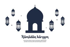 Ramadan kareem moschea lanterna silhouette vettore illustrazione