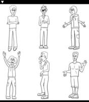cartone animato divertente giovane uomini comico personaggi impostato colorazione pagina vettore
