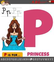 lettera p a partire dal alfabeto con cartone animato Principessa personaggio vettore