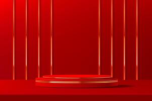 lusso rosso Cinese podio palcoscenico con oro Linee vettore