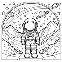 bambini astronauta schema colorazione pagina illustrazione per bambini e adulto vettore