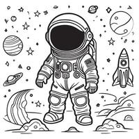 bambini astronauta schema colorazione pagina illustrazione per bambini e adulto vettore