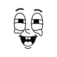 cartone animato comico groviglio viso emoji con lol ridendo vettore