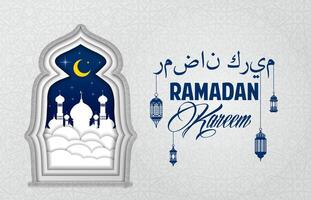 Ramadan kareem, carta tagliare musulmano moschea finestra vettore