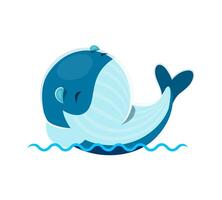 cartone animato kawaii balena personaggio si adagia su onde vettore