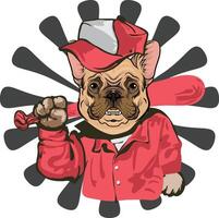 un' cartone animato cane indossare un' rosso baseball berretto e Tenere un' pipistrello. vettore