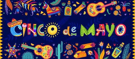 cinco de mayo lettering su messicano vacanza bandiera vettore