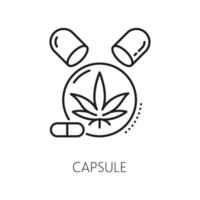 canapa capsula linea icona, medico marijuana CBD vettore