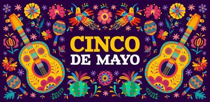 cinco de mayo messicano vacanza bandiera con fiori vettore