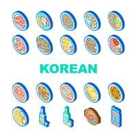 coreano cucina cibo pasto icone impostato vettore