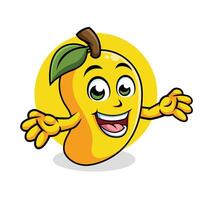 Mango cartone animato personaggio sorprendente posa contento portafortuna vettore illustrazione clipart