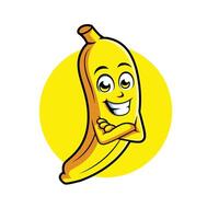 Banana cartone animato personaggio attraversare braccio contento portafortuna vettore illustrazione clipart