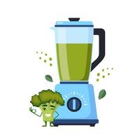 miscelatore o miscelatore. attrezzatura per frullato fabbricazione. broccoli carino personaggio e fresco succo. cucina attrezzo per cucinando. vettore illustrazione.