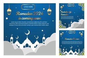 Ramadan kareem sfondo, saluto bandiera Ramadan islamico ornamento sfondo design con lampada, lanterna, colorato sociale media striscione, promozione vettore