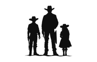 cowboy famiglia silhouette nero vettore gratuito