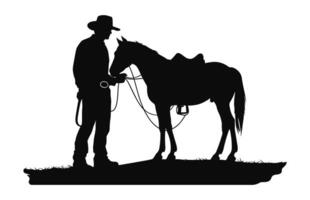 un' poco cowboy con cavallo nero silhouette vettore isolato su un' bianca sfondo