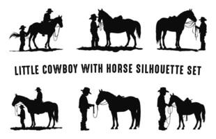 poco cowboy con cavallo sagome nero vettore impostare, americano piccolo cowboy con cavalli silhouette fascio