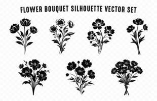 fiori mazzo nero silhouette vettore impostato