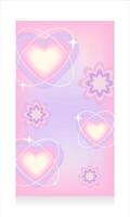 verticale pendenza sfondo nel morbido pastello colori. rosa e viola storia sfondo con un' y2k stile cuore e fiori estetico. sociale networking concetto. vettore illustrazione.