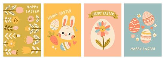 carino Pasqua carte impostare. primavera e Pasqua collezione di carino animali, fiori e decorazioni. Perfetto per manifesto, carta, scrapbooking , etichetta, invito, etichetta kit. mano disegnato vettore illustrazione.