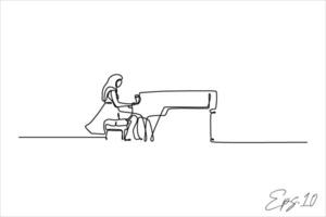 continuo linea vettore illustrazione design di donna giocando pianoforte musicale strumento