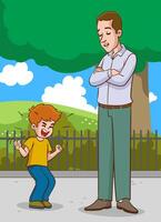 vettore illustrazione di arrabbiato ragazzo discutere con il suo padre