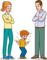 genitori e bambini avendo un discussione. vettore illustrazione nel cartone animato stile.