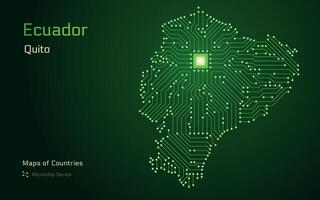 ecuador carta geografica con un' capitale di quito mostrato nel un' microchip modello con processore. e-governo. mondo paesi vettore mappe. microchip serie