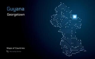 Guyana carta geografica con un' capitale di georgetown mostrato nel un' microchip modello con processore. e-governo. mondo paesi vettore mappe. microchip serie