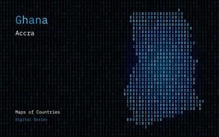 Ghana carta geografica mostrato nel binario codice modello. matrice numeri, zero, uno. mondo paesi vettore mappe. digitale serie
