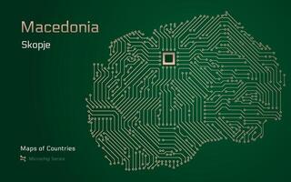 macedonia carta geografica con un' capitale di scopo mostrato nel un' microchip modello. e-governo. mondo paesi vettore mappe. microchip serie