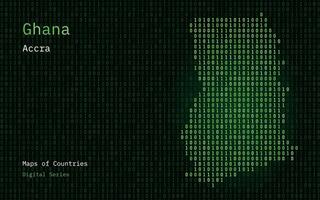 Ghana carta geografica mostrato nel binario codice modello. matrice numeri, zero, uno. mondo paesi vettore mappe. digitale serie