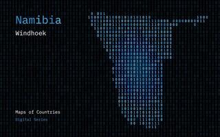 namibia carta geografica mostrato nel binario codice modello. tsmc. matrice numeri, zero, uno. mondo paesi vettore mappe. digitale serie