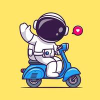 carino astronauta agitando mano su scooter cartone animato vettore icona illustrazione. scienza mezzi di trasporto icona concetto isolato premio vettore. piatto cartone animato stile