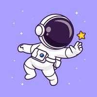 carino astronauta galleggiante nel spazio con stella cartone animato vettore icona illustrazione. scienza tecnologia icona concetto isolato premio vettore. piatto cartone animato stile