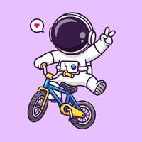 carino astronauta equitazione bicicletta cartone animato vettore icona illustrazione. scienza sport icona concetto isolato premio vettore. piatto cartone animato stile