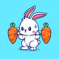 carino coniglio sollevamento carote manubrio cartone animato vettore icona illustrazione. animale sport icona concetto isolato premio vettore. piatto cartone animato stile