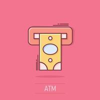 i soldi ATM icona nel comico stile. scambio denaro contante cartone animato vettore illustrazione su isolato sfondo. banconota conto spruzzo effetto attività commerciale concetto.