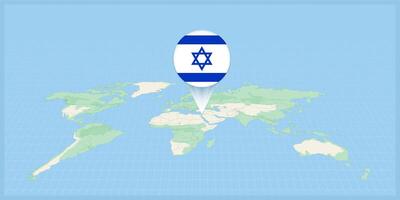 Posizione di Israele su il mondo carta geografica, segnato con Israele bandiera spillo. vettore