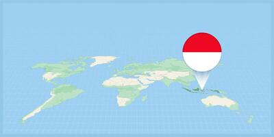 Posizione di Indonesia su il mondo carta geografica, segnato con Indonesia bandiera spillo. vettore