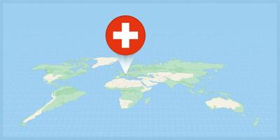 Posizione di Svizzera su il mondo carta geografica, segnato con Svizzera bandiera spillo. vettore