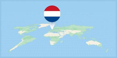 Posizione di Olanda su il mondo carta geografica, segnato con Olanda bandiera spillo. vettore