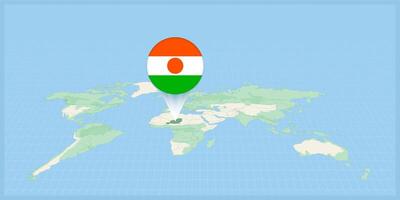 Posizione di Niger su il mondo carta geografica, segnato con Niger bandiera spillo. vettore