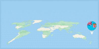 Posizione di fiji su il mondo carta geografica, segnato con fiji bandiera spillo. vettore