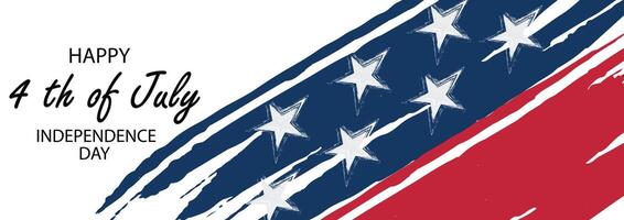 4 ° di luglio vacanza striscione. stilizzato Immagine di il americano bandiera, disegnato di marcatori. Stati Uniti d'America indipendenza giorno sfondo per saluti, saldi, sconto, annuncio, ragnatela. vettore