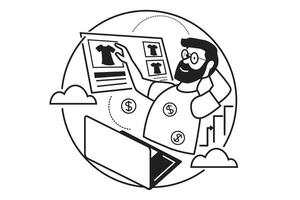 Linea artistica illustrazione uomo opera drom casa digitale servizio disincantatore vettore