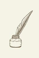 illustrazione di calamaio tuffo penna e piuma nel Vintage ▾ inciso stile. vettore