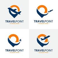 impostato di viaggio punto logo design modello. perno icona con aereo combinazione. concetto di vacanza, turismo, viaggio, esplorazione, eccetera. vettore